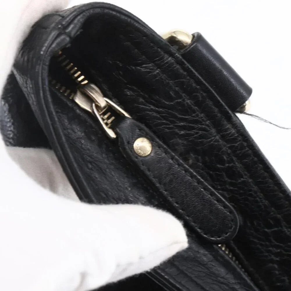 Authentic GUCCI GG Canvas Guccissima Shoulder Bag Leather Black Gold 201446 - Picture 2 of 16